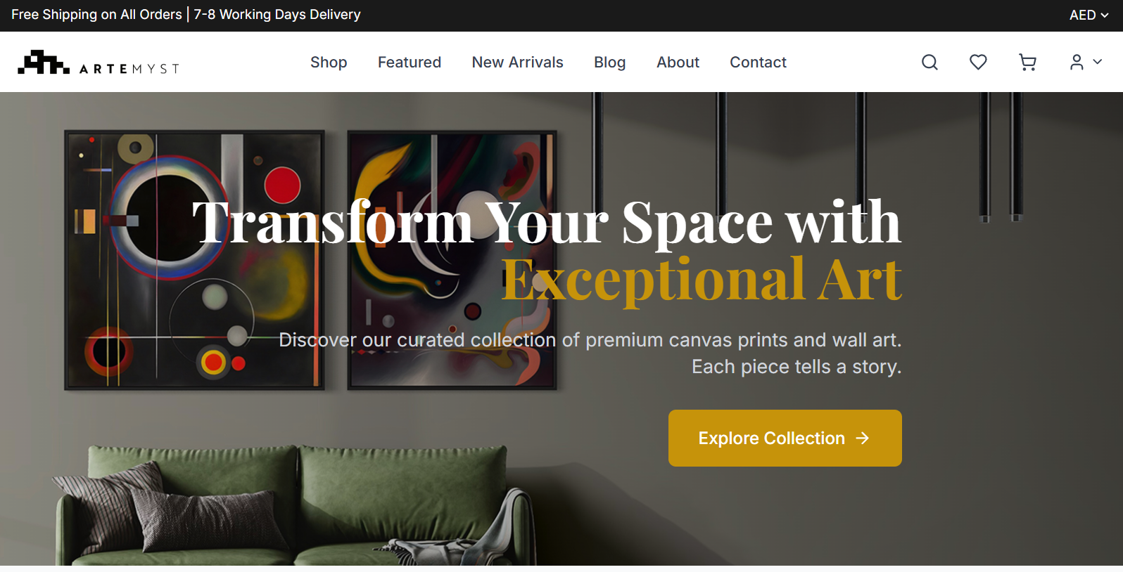 Artemyst — Premium Wall Art & Canvas Prints Dubai website mockup
