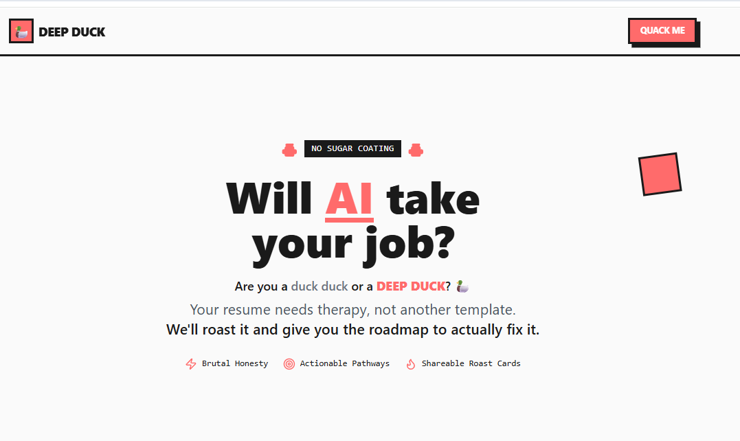 Deep Duck — AI-Powered LinkedIn & Resume Roaster website mockup